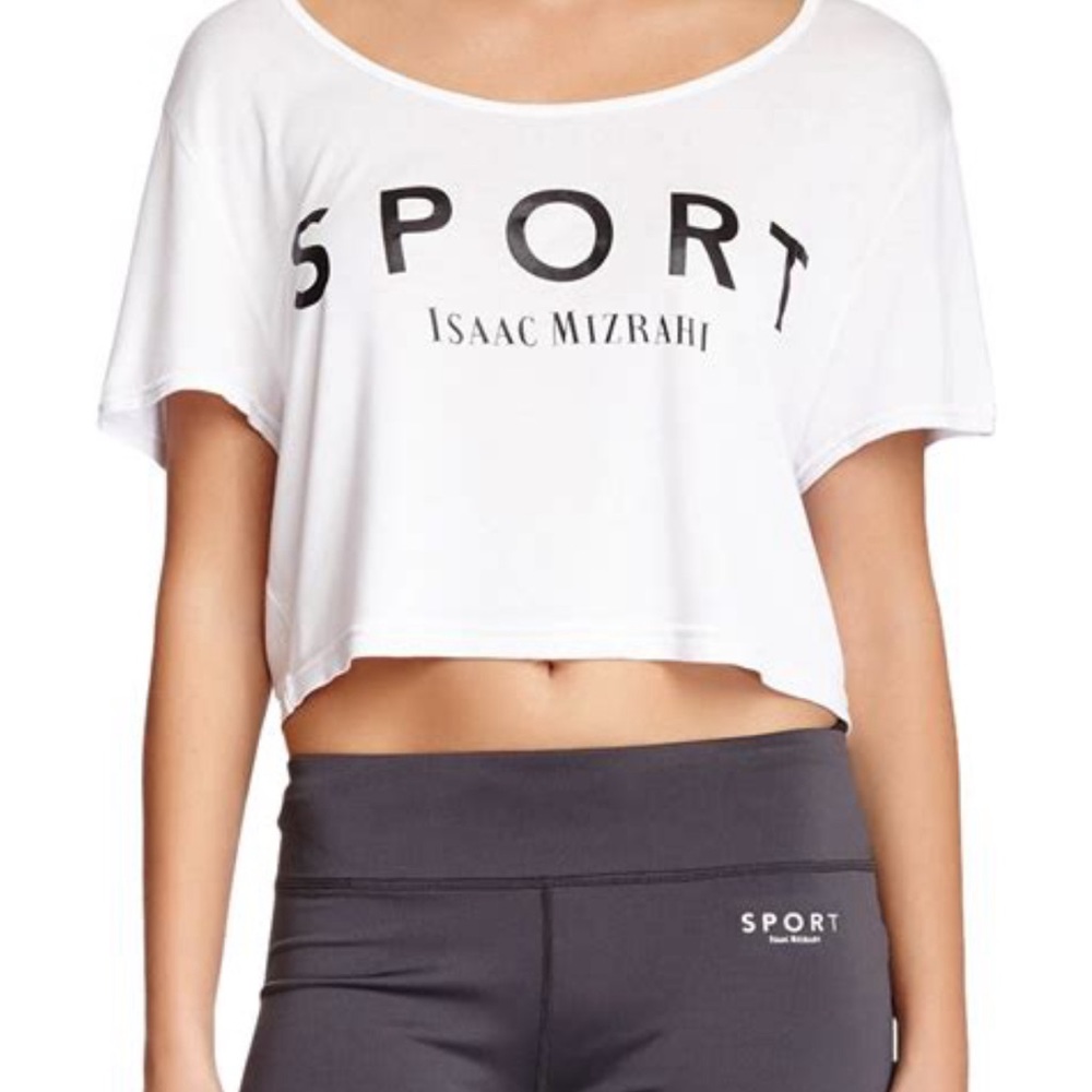 isaac mizrahi sport sport medium crop top style exercise shirt 100 percent rayon